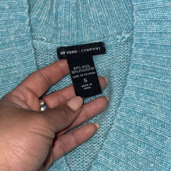 Vintage Y2K New York & Company Sweater Women's Small Blue Wool Knitted V Neck - Picture 6 of 6